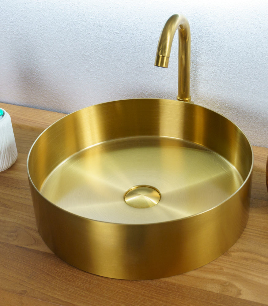 Lavabo oro matt - in Acciaio - Rotondo - da appoggio "Foyer"