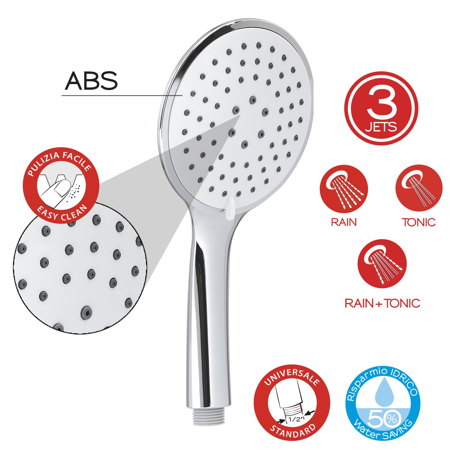 Doccetta Tech 01 3 getti bianco/cromato