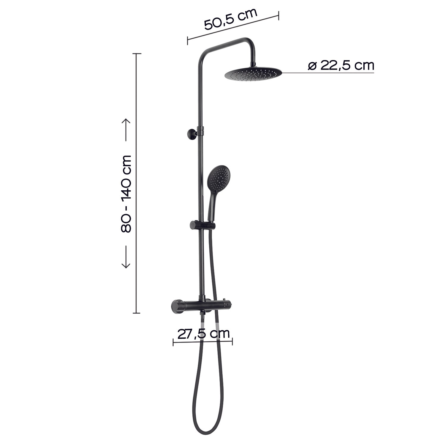 Colonna doccia termostatica 3 getti soffione 23 cm nero matt "Star mix 03"