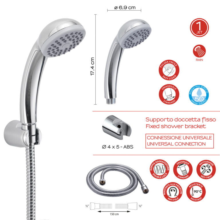 Kit doccia 1 getto cromato - Easy 02