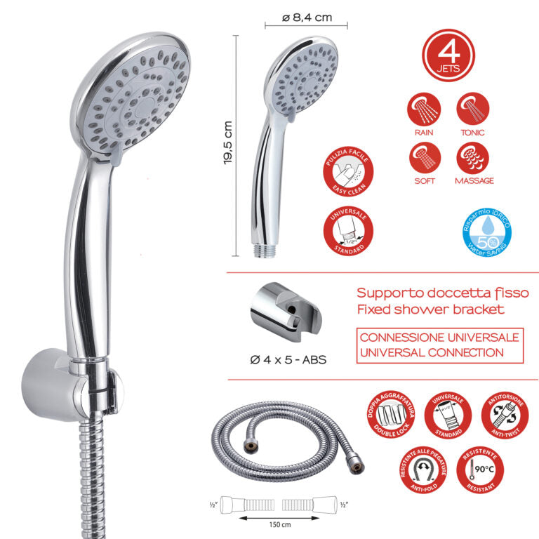 Kit doccia 4 getti cromato - Easy 06