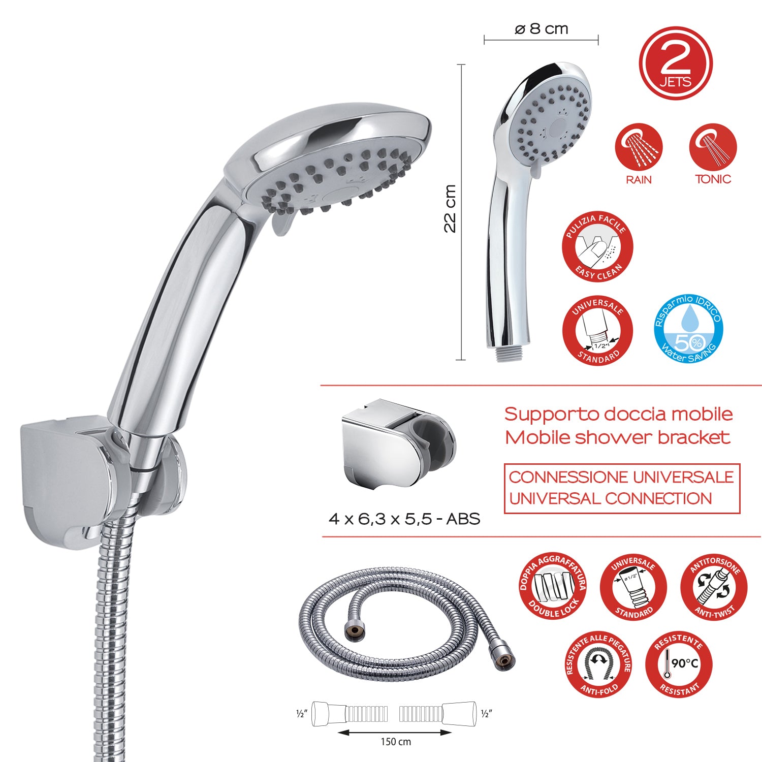 Kit doccia 2 getti cromato - Star 01