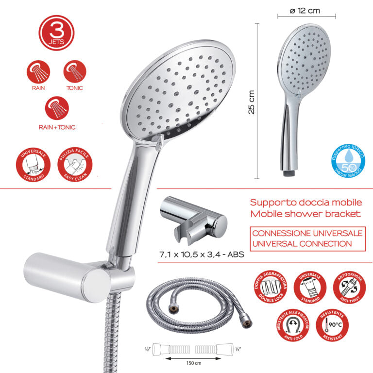Kit doccia 3 getti cromato - Tech 02