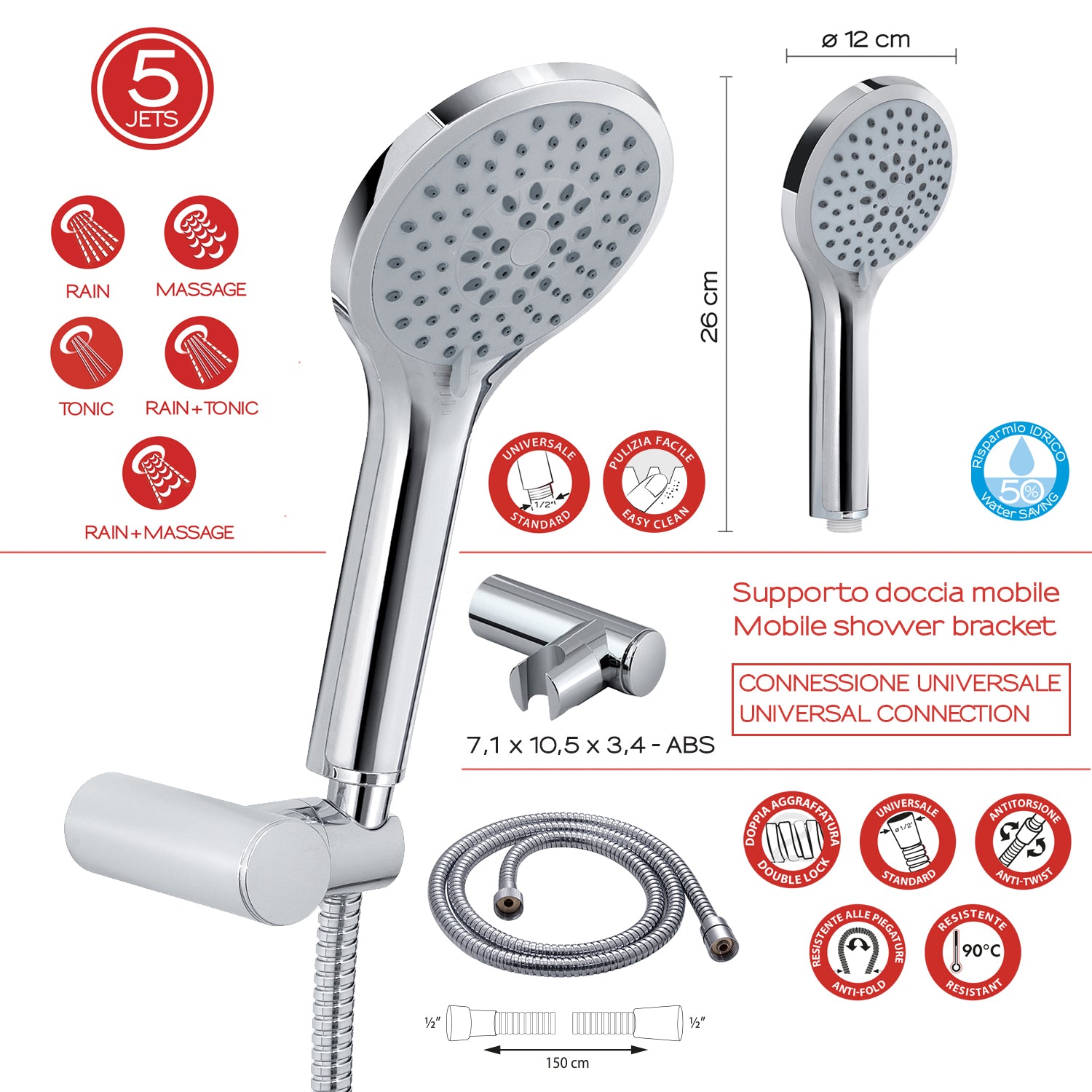 Kit doccia 5 getti cromato - Top 00