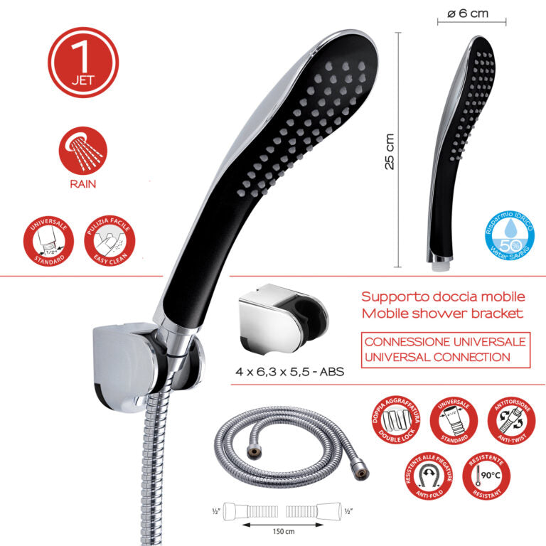 Kit doccia 1 getto nero/cromato - Tendence 03