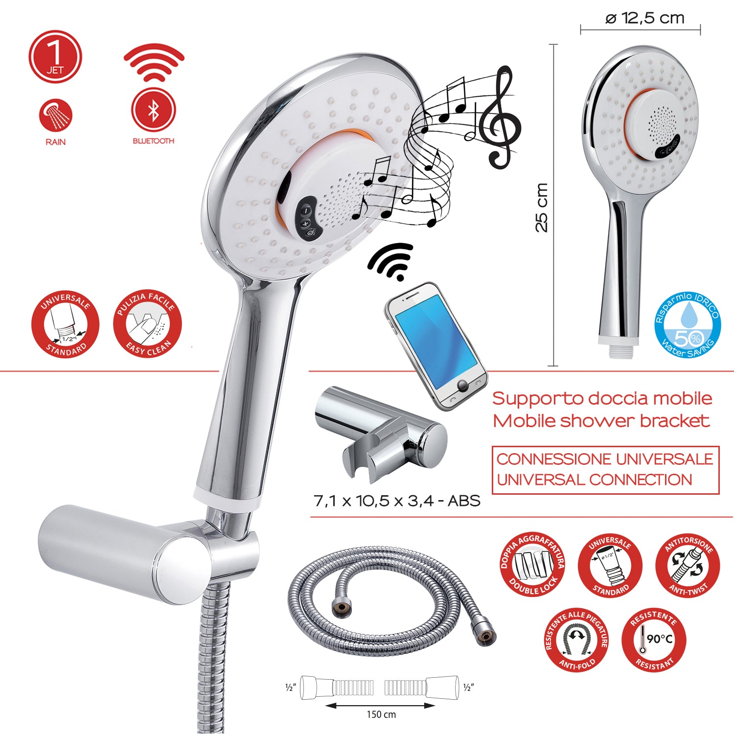 Kit doccia 1 getto bianco/cromato - Music 00