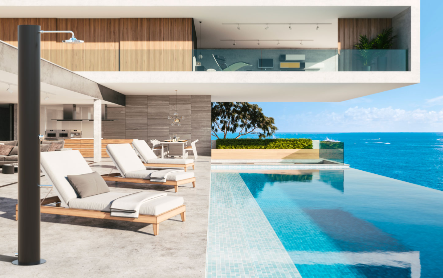 Doccia solare Arno N 70L Inox nero opaco miscelatore e lavapiedi