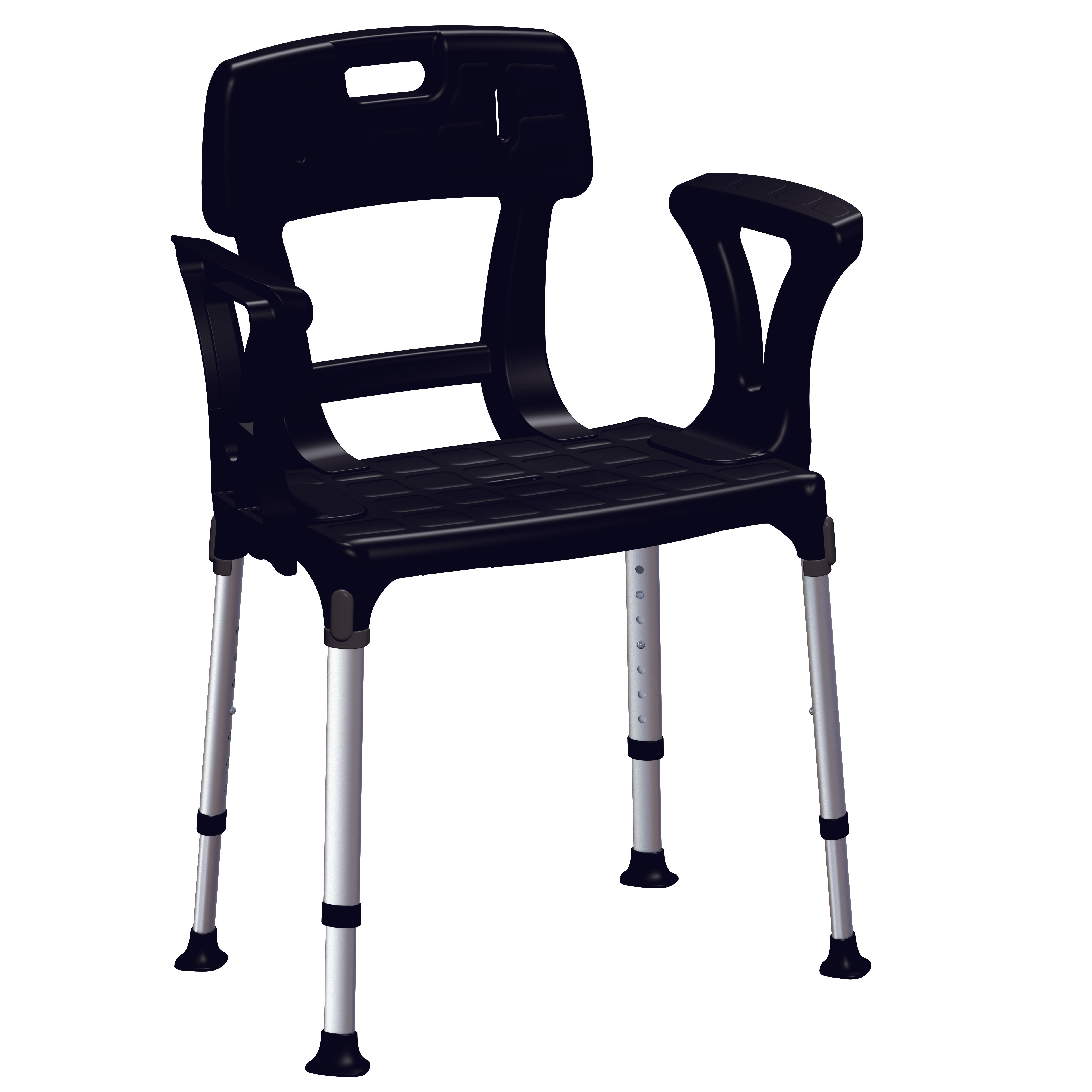 Sedia da doccia per disabili rettangolare regolabile nero con schienale e braccioli