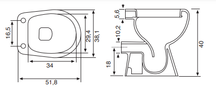 Vaso wc a terra con scarico a parete in ceramica bianca serie Tris