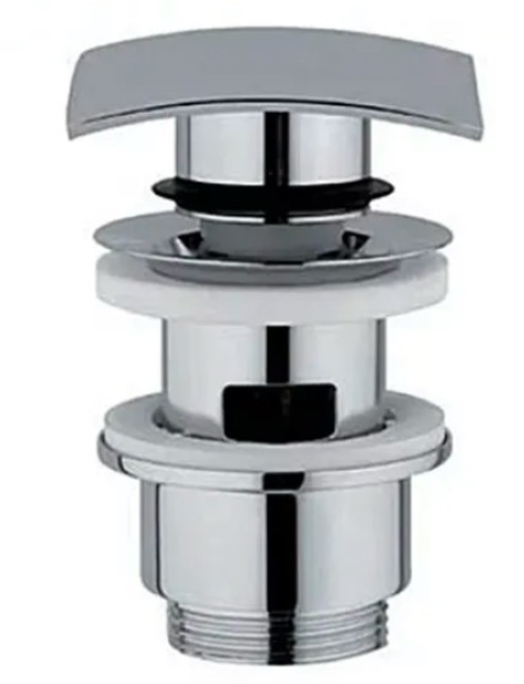 Piletta di scarico click clack in ottone cromato per lavabo o bidet con tappo quadrato cromato e con troppo pieno - 11/4"