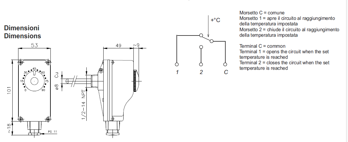 Termostato ad immersione regolabile con manopola
