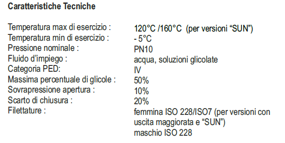 Valvola di sicurezza con attacchi maschio/femmina 8 bar da 1/2"
