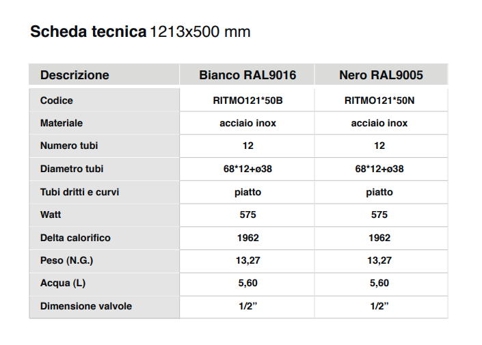 Radiatore termoarredo di design idraulico nero modello Ritmo 1213x500 mm int 450 - WATT 575