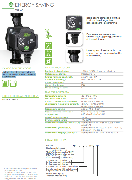 Circolatore inverter per riscaldamento ES2 25-60/130 -ATT.1"1/2 INT.130