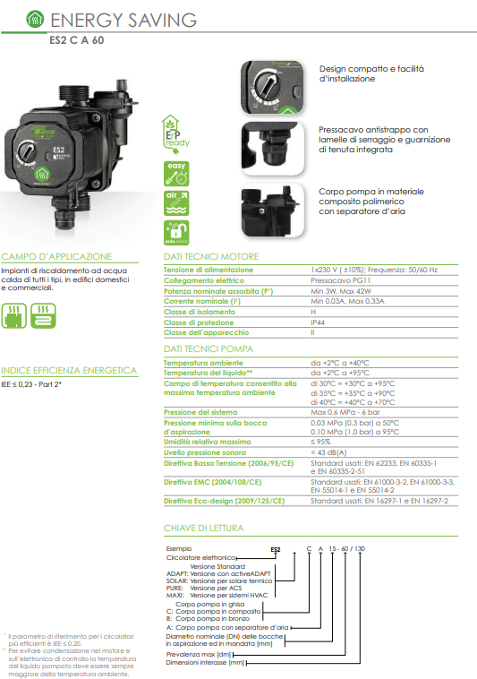 Circolatore inverter per riscaldamento ES CA15-60/130 C/DEGASATORE -1' int 130