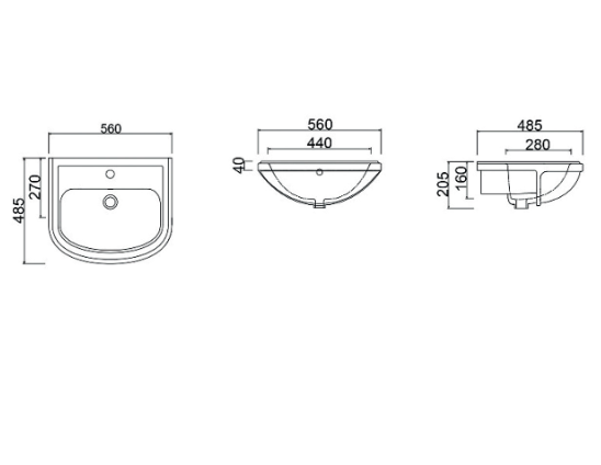 Lavabo semincasso bianco opaco in ceramica 56 x 48 cm MOD. RSI02