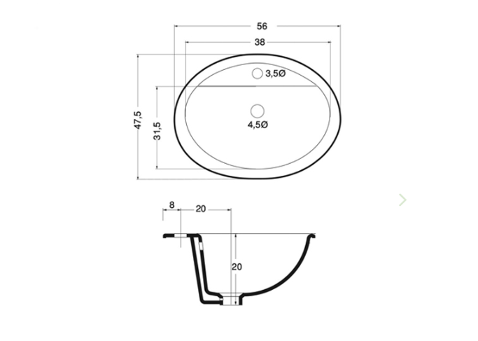 Lavabo soprapiano in ceramica bianco 57x49 cm MOD. LS65