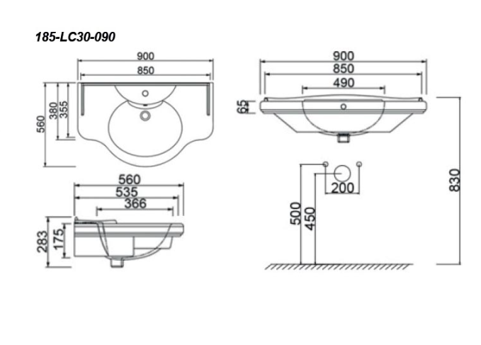 Lavabo in ceramica bianco 90 x 56 cm MOD. LC30
