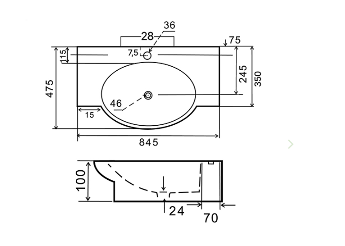 Lavabo a parete in ceramica bianco 84.5 x 47.5 cm MOD. LP962