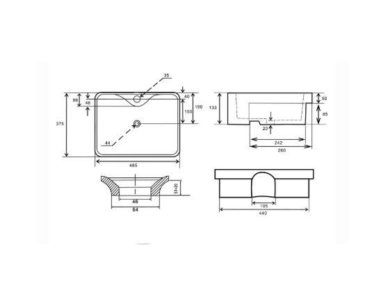 Lavabo semincasso bianco opaco in ceramica MOD. RSI03