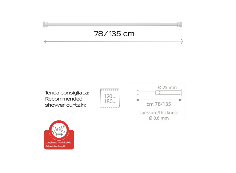 Asta estensibile bianco matt 78/135