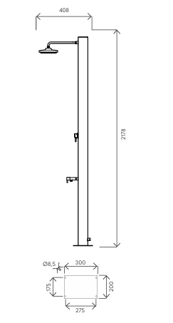 Doccia solare Dora Baltea C 40L Inox vernice corten con miscelatore e lavapiedi