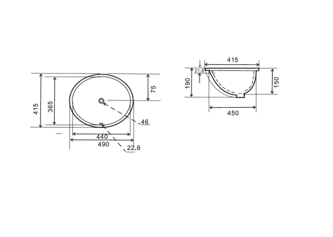 Lavabo sottopiano in ceramica bianco 49,5X41,5 cm MOD. LT75
