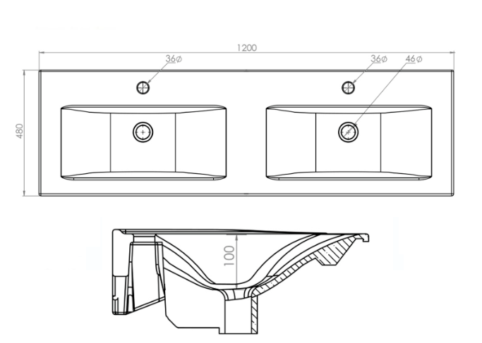 Lavabo doppio in ceramica bianco 120 cm MOD. LC32