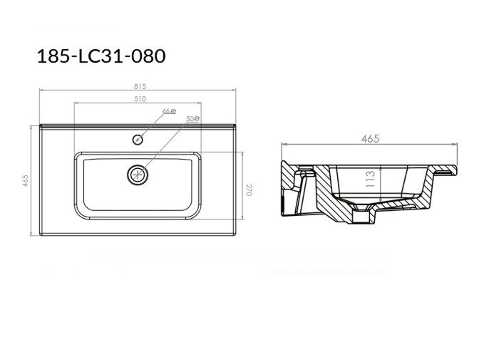 Lavabo in ceramica bianco 81 x 46 cm MOD. LC31