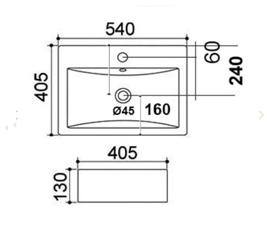 Lavabo in ceramica rettangolare bianco 54 X 40.5 cm MOD. LA42