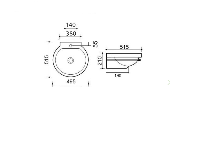 Lavabo a parete in ceramica bianco 51.5 X 49.5 cm MOD. LP93