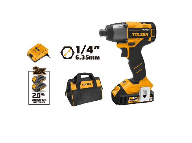 Kit avvitatore ad impulsi brushless 20 V attacco esagonale 1/4” Tolsen