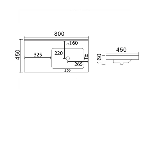 Lavabo in resina vasca a destra bianco opaco 80 x 45 MOD. LC24