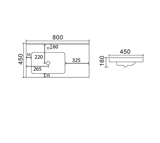 Lavabo in resina vasca a sinistra bianco opaco 80 x 45 MOD. LC24