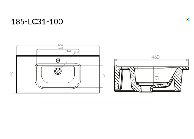 Lavabo in ceramica bianco 100 x 46 cm MOD. LC31