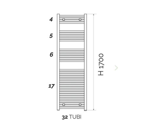 Termoarredo design cromato tubi quadrati H 1700 x Int. 470 (mm)