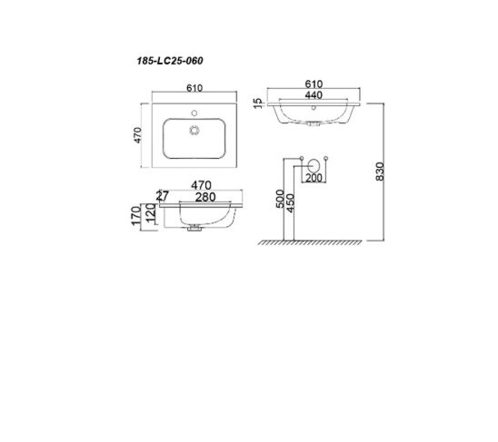 Lavabo in ceramica bianco 61 x 47 cm MOD. LC25