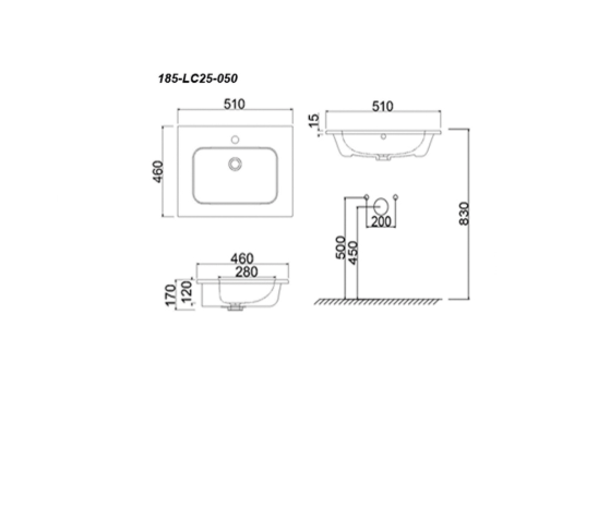 Lavabo in ceramica bianco 51 x 46 cm MOD. LC25