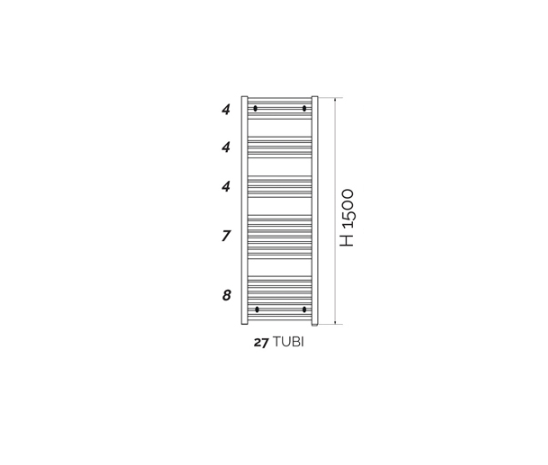 Termoarredo linea Kalura nero diritto h 1500 Int. 600 - L 650