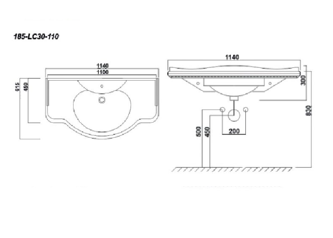 Lavabo in ceramica bianco 110 x 61 cm MOD. LC30