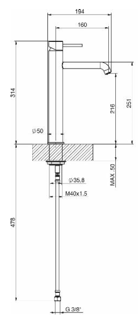 Miscelatore monocomando alto cromato per lavabo Tiemme serie Fly Pin