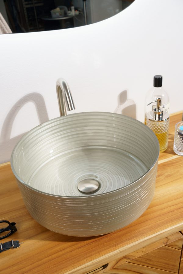 Circle Lavabo vetro soffiato colore Silver cold Ø 39,5