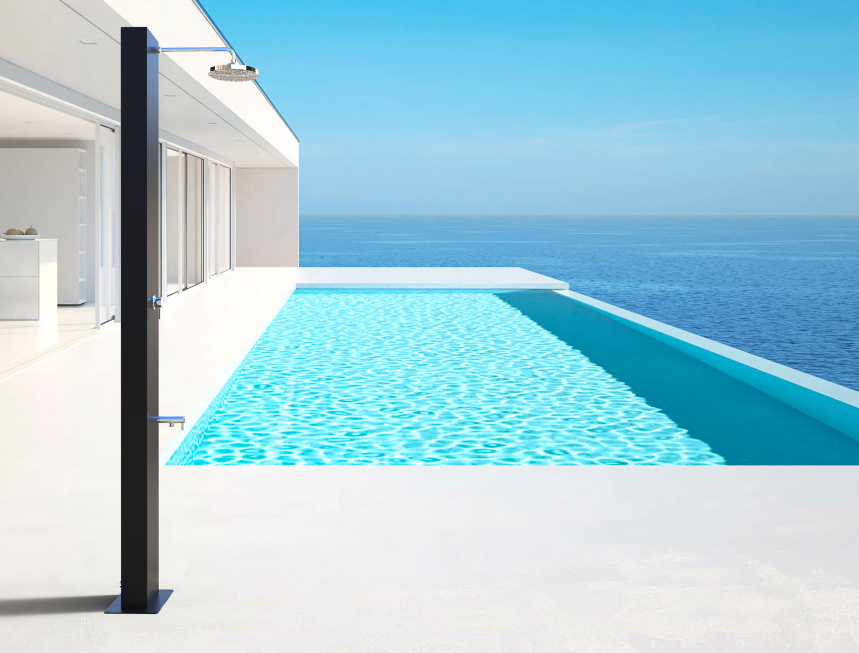 Doccia solare Dora Baltea N 40L Inox nero opaco miscelatore e lavapiedi