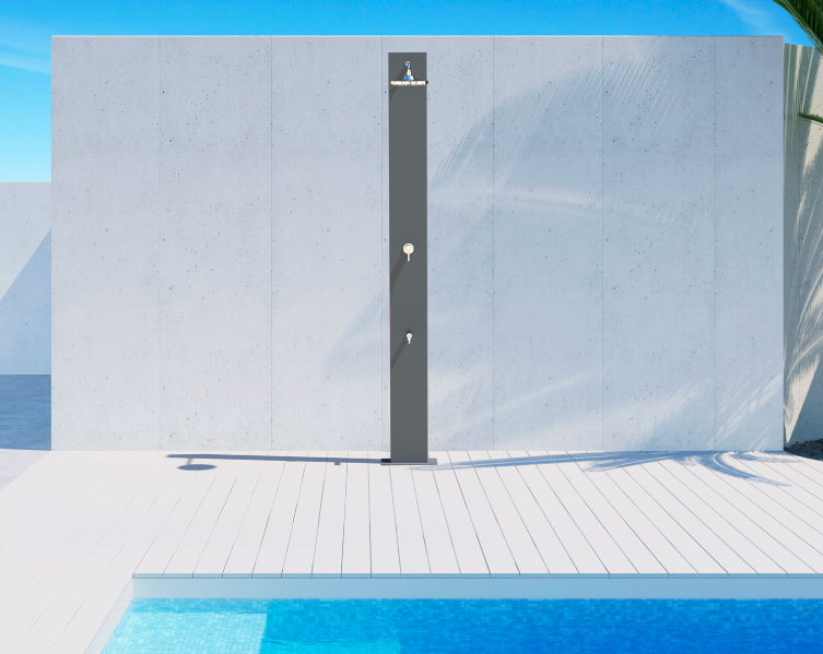 Doccia solare Dora Baltea A 40L Inox grigio ardesia miscelatore e lavapiedi