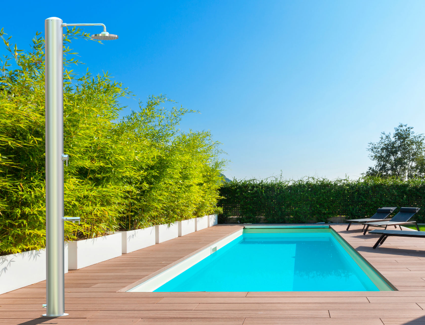 Doccia solare Tevere X 28L Inox satinato miscelatore e lavapiedi