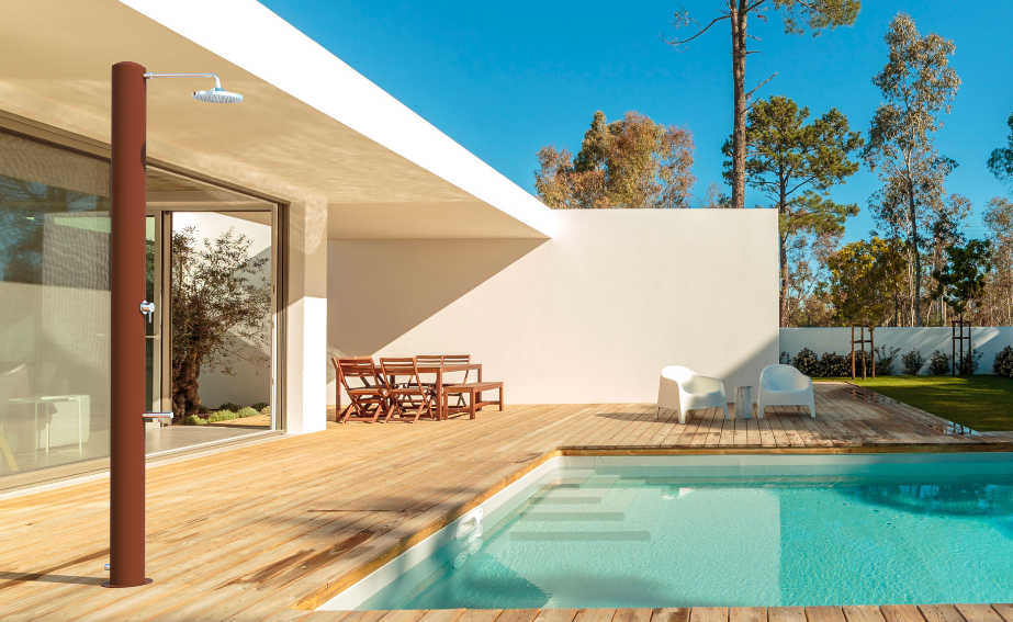 Doccia solare Tevere CORTEN 28L Inox verniciato effetto corten miscelatore e lavapiedi