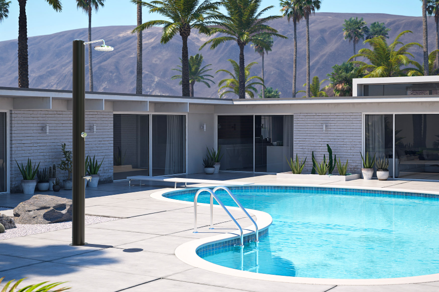 Doccia solare Tevere N 28L Inox nero opaco miscelatore e lavapiedi