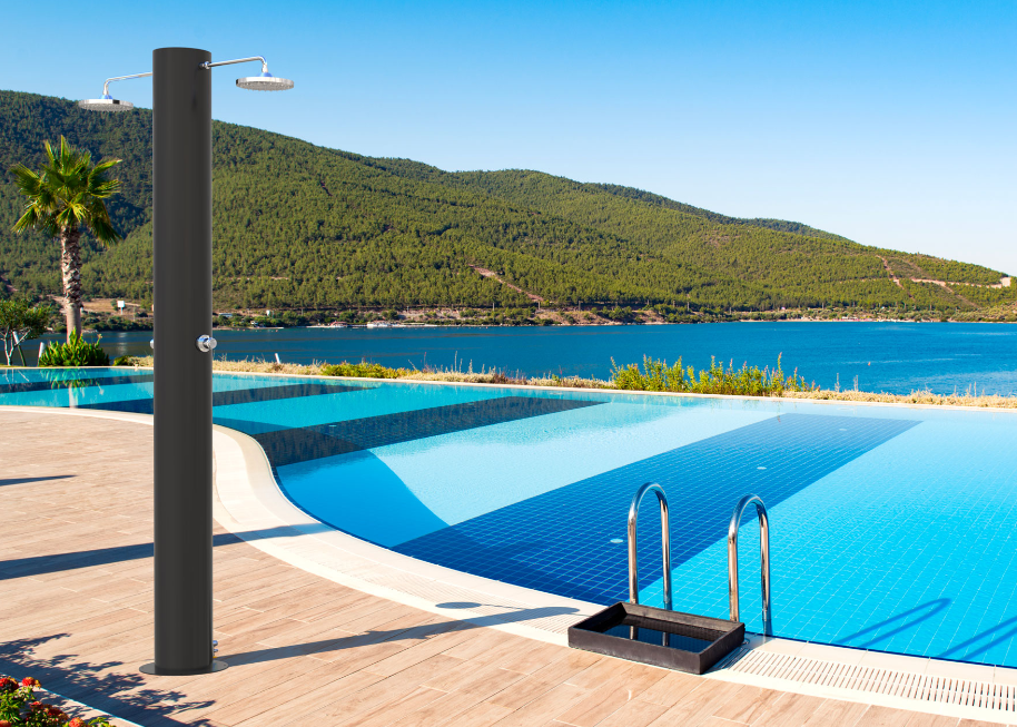 Doccia solare Arno T2N 70L Inox nero opaco 2 soffioni e 2 miscelatori temporizzati