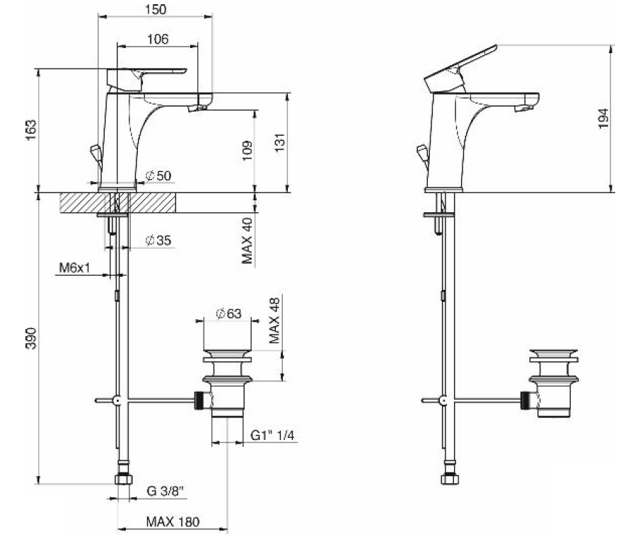Miscelatore monocomando medio cromato per lavabo Tiemme serie Eleven