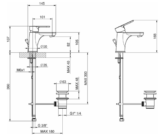 Miscelatore monocomando cromato per lavabo Tiemme serie Eleven